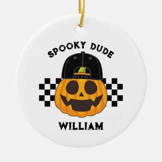 Spooky Dude Naam Retro Pompoen Peuter Halloween Keramisch Ornament (Voorkant)