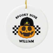 Spooky Dude Naam Retro Pompoen Peuter Halloween Keramisch Ornament (Achterkant)