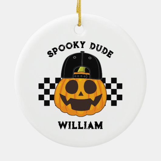 Spooky Dude Naam Retro Pompoen Peuter Halloween Keramisch Ornament (Achterkant)