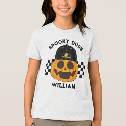 Spooky Dude Retro Pompoen Peuter Jongens Halloween Tri-Blend Shirt (Voorkant)