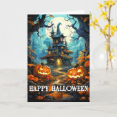 Spooky Dwelling Happy Halloween Kaart (Gele Bloem)