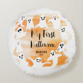 Spooky een eerste Halloween verjaardagsfeestje Rond Kussen (Achterkant)