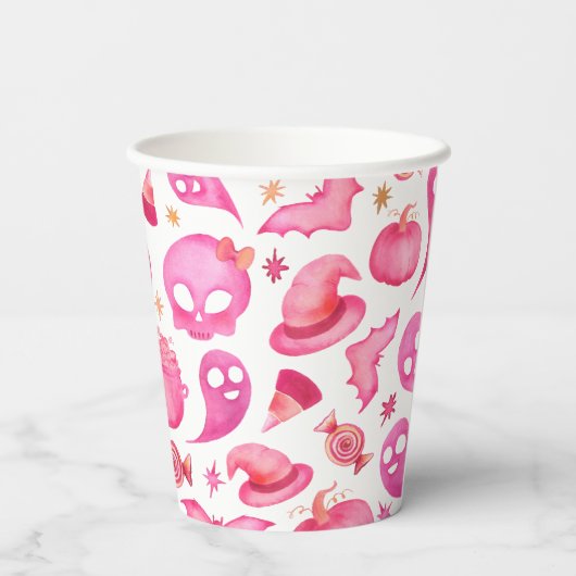 Spooky Een Eerste Verjaardag Roze Geesten Papieren Papieren Bekers (Achterkant)
