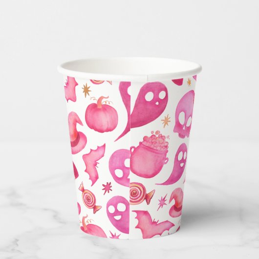Spooky Een Eerste Verjaardag Roze Geesten Papieren Papieren Bekers (Rechts)