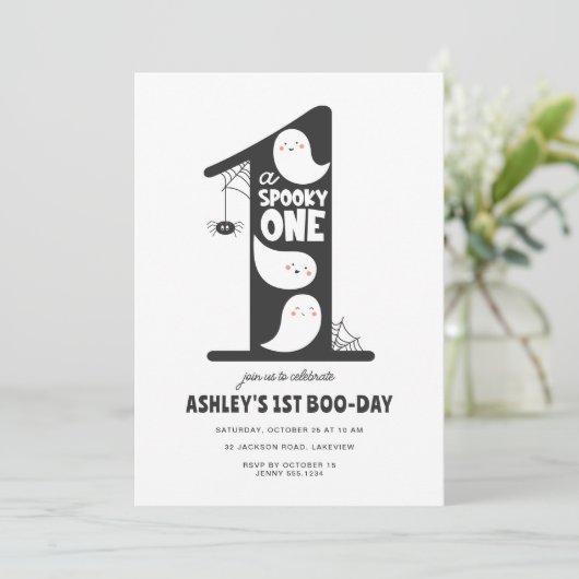 Spooky Een Halloween 1e Verjaardag Uitnodiging Gho (Staand voorkant)