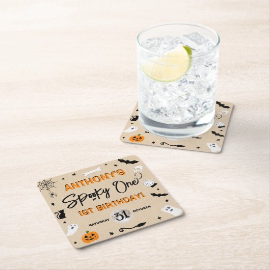Spooky één! Halloween 1e verjaardagsfeestje Kartonnen Onderzetters (Insitu)