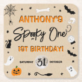 Spooky één! Halloween 1e verjaardagsfeestje Kartonnen Onderzetters (Voorkant)