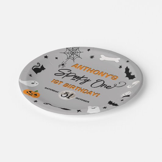 Spooky één! Halloween 1e verjaardagsfeestje Papieren Bordje (Gekanteld)