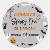 Spooky één! Halloween 1e verjaardagsfeestje Ronde Sticker (Voorkant)