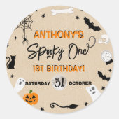Spooky één! Halloween 1e verjaardagsfeestje Ronde Sticker (Voorkant)