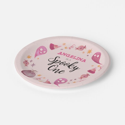 Spooky een Halloween eerste verjaardagsfeestje Papieren Bordje (Gekanteld)