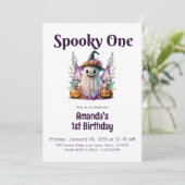Spooky Een Halloween Ghost Eerste Verjaardagsfeest Kaart (Staand voorkant)