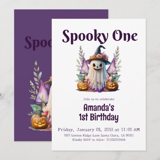 Spooky Een Halloween Ghost Eerste Verjaardagsfeest Kaart (Voorkant / Achterkant)