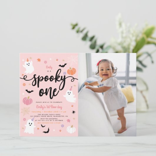 Spooky Een Halloween Leuke Ghost 1e Verjaardag Fot Kaart (Staand voorkant)
