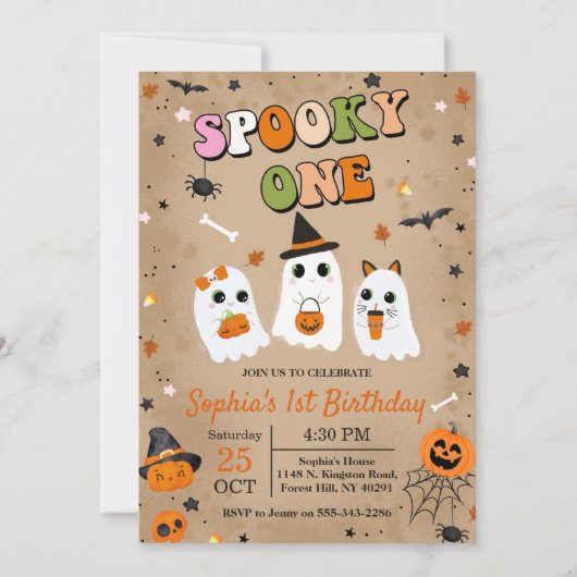 Spooky Een Halloween Leuke Ghost 1e Verjaardag Kaart (Voorkant)