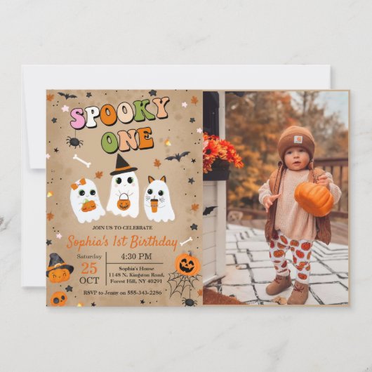 Spooky Een Halloween Leuke Ghost 1e Verjaardag Kaart (Voorkant)