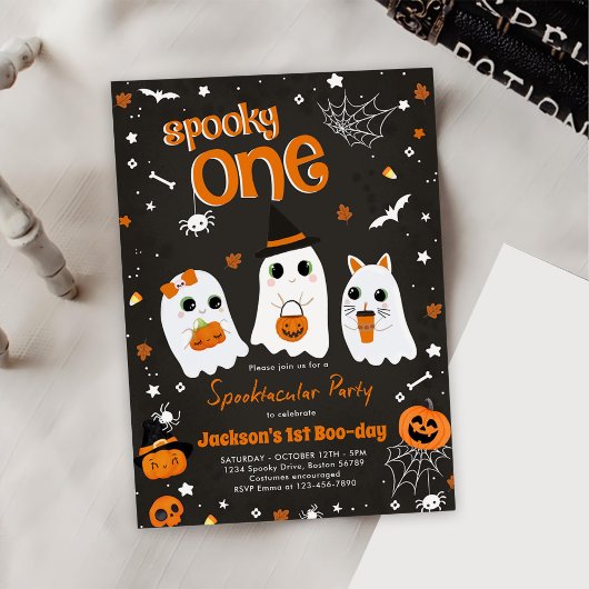 Spooky Een Halloween Leuke Ghost 1e Verjaardag Kaart