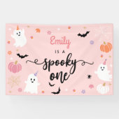 Spooky Een Halloween Leuke Ghost 1e Verjaardag Spandoek (Horizontaal)