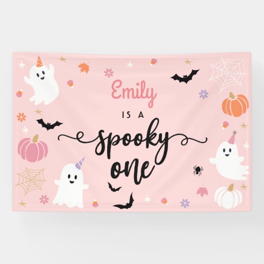 Spooky Een Halloween Leuke Ghost 1e Verjaardag Spandoek (Horizontaal)