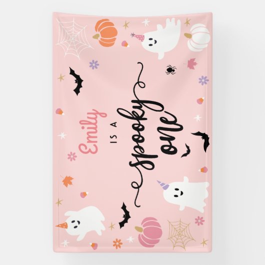 Spooky Een Halloween Leuke Ghost 1e Verjaardag Spandoek (Verticaal)