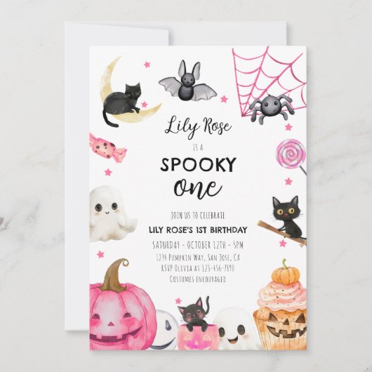 Spooky een Halloween meisje 1e verjaardag Kaart (Voorkant)