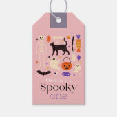 Spooky Een Halloween Motieven Roze 1e Verjaardag Cadeaulabel (Voorkant)