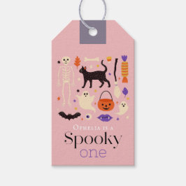 Spooky Een Halloween Motieven Roze 1e Verjaardag Cadeaulabel