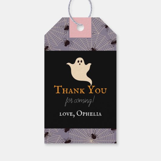 Spooky Een Halloween Motieven Roze 1e Verjaardag Cadeaulabel (Achterkant)