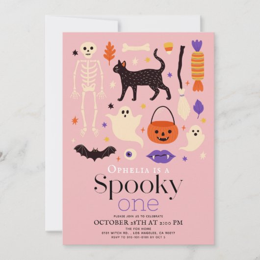 Spooky Een Halloween Motieven Roze 1e Verjaardag Kaart (Voorkant)