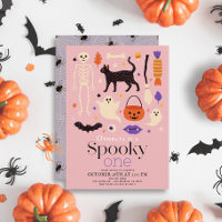 Spooky Een Halloween Motieven Roze 1e Verjaardag
