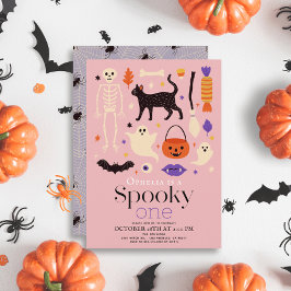 Spooky Een Halloween Motieven Roze 1e Verjaardag Kaart