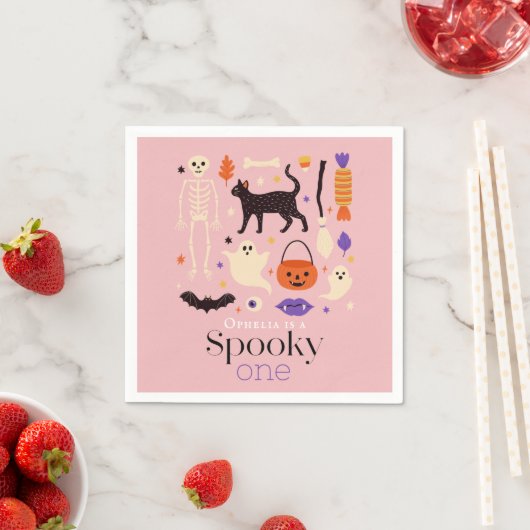 Spooky Een Halloween Motieven Roze 1e Verjaardag Servet (Insitu)