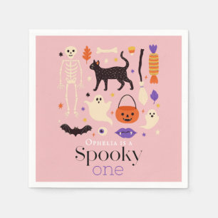 Spooky Een Halloween Motieven Roze 1e Verjaardag Servet