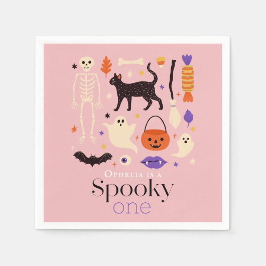 Spooky Een Halloween Motieven Roze 1e Verjaardag Servet (Voorkant)