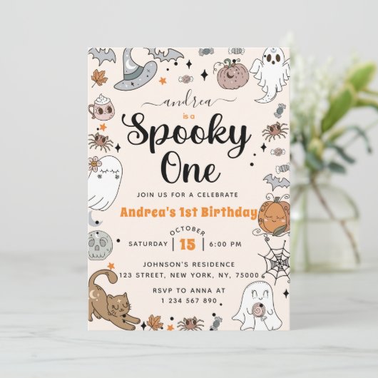 Spooky Een Halloween Schattige Ghost Verjaardagsfe Kaart (Staand voorkant)