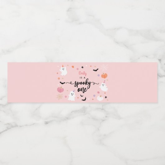 Spooky Een Halloween Schattige Roze Spook 1e Verja Waterfles Etiket (Enkel label)
