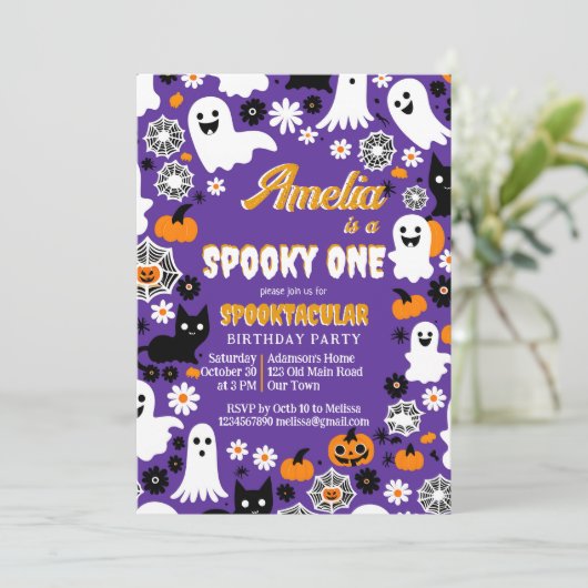 Spooky een Halloween verjaardag groovy retro madel Kaart (Staand voorkant)