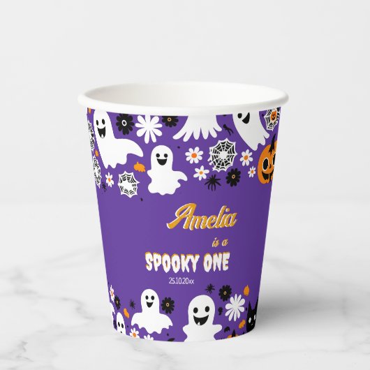 Spooky een Halloween verjaardag groovy retro madel Papieren Bekers (Voorkant)