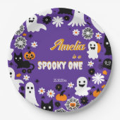 Spooky een Halloween verjaardag groovy retro madel Papieren Bordje (Voorkant)