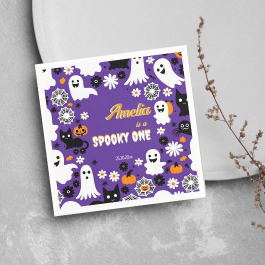 Spooky een Halloween verjaardag groovy retro madel Servet