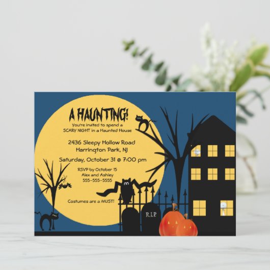 Spooky Een Haunting Halloween Party Uitnodiging (Staand voorkant)