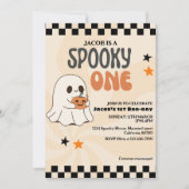 Spooky een leuke geest Retro jongen eerste verjaar Kaart (Voorkant)