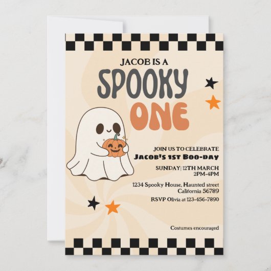 Spooky een leuke geest Retro jongen eerste verjaar Kaart (Voorkant)