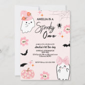 Spooky een leuke geest Roze meisje eerste verjaard Kaart (Voorkant)
