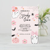 Spooky een leuke geest Roze meisje eerste verjaard Kaart (Staand voorkant)