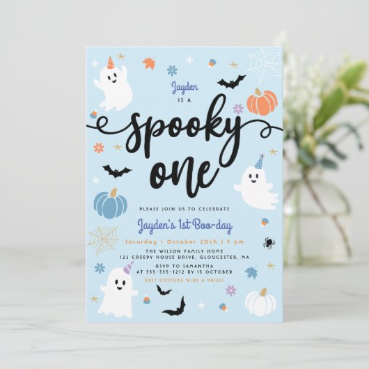 Spooky Een Leuke Ghost Halloween 1e Verjaardag Kaart (Staand voorkant)