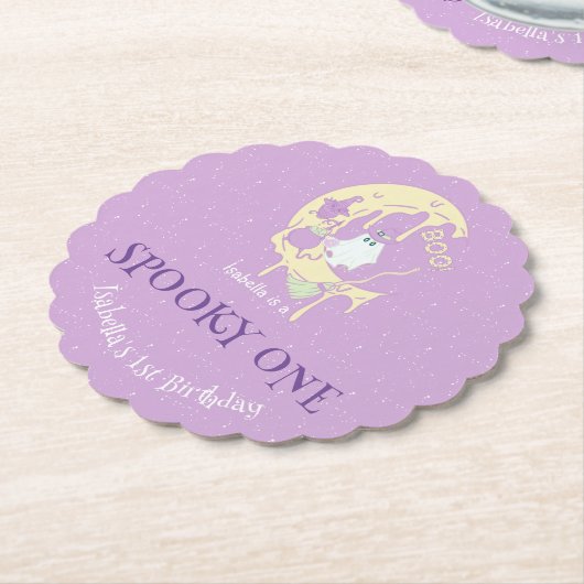 Spooky Een Leuke Ghost Halloween 1e Verjaardag Kartonnen Onderzetters (Gekanteld)