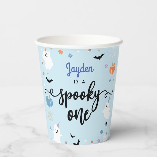 Spooky Een Leuke Ghost Halloween 1e Verjaardag Papieren Bekers (Achterkant)