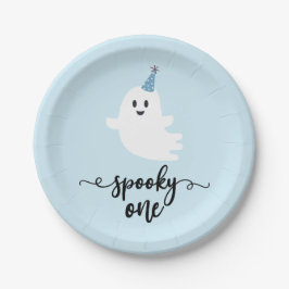 Spooky Een Leuke Ghost Halloween 1e Verjaardag Papieren Bordje