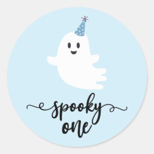Spooky Een Leuke Ghost Halloween 1e Verjaardag Ronde Sticker